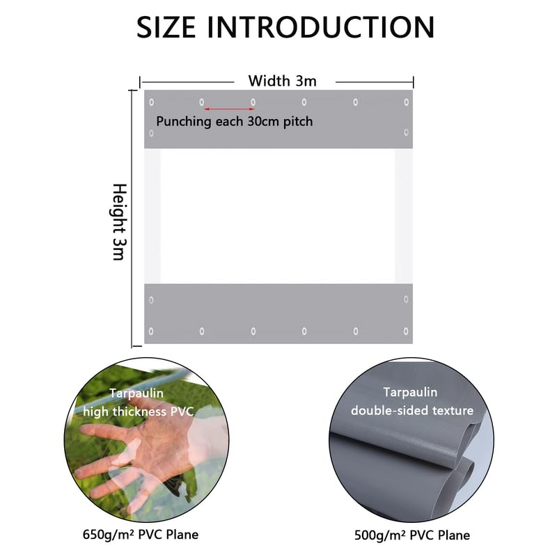 jianyana Plane Transparent Mit öSen, 650G/M² PVC Outdoor Vorhang Wetterfest Abdeckplane Mit 30Cm öSen FüR Balkon Regenschutz Wintergarten(Khaki 3 * 3m)