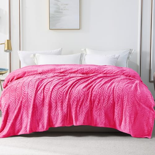 Whale Flotilla Flannel Fleece Twin Size Blanket for Bed, Soft Fluffy Velvet Bedspread Coverlet with Decorative Vintage Pattern for All Season, Warm and Lightweight, 60x80 Inch, Hot Pink