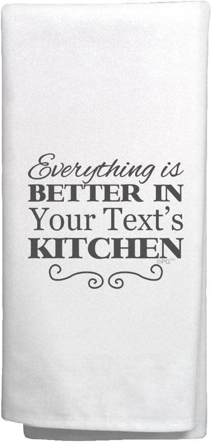 Chef Gifts Everything is Better in Name's Kitchen 2 Pack Personalized Decorative Kitchen Tea Towels White