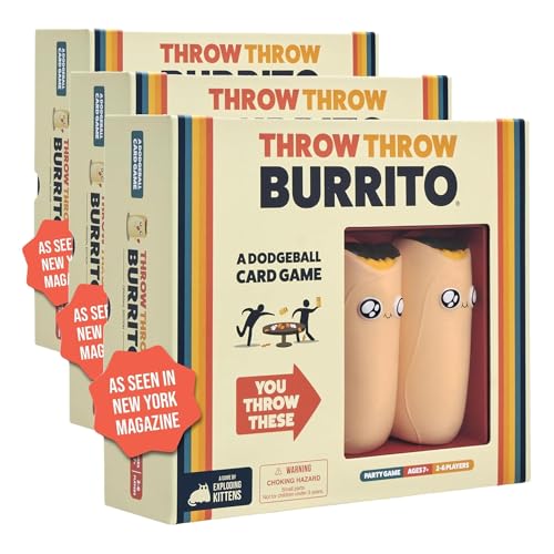 Image of Exploding Kittens Presents Throw Throw Burrito - A Dodgeball Card Game - Family Card Games for Adults, Teens & Kids - 2-6 Players - Ages 7 and Up - 120 Cards (Pack of 3)