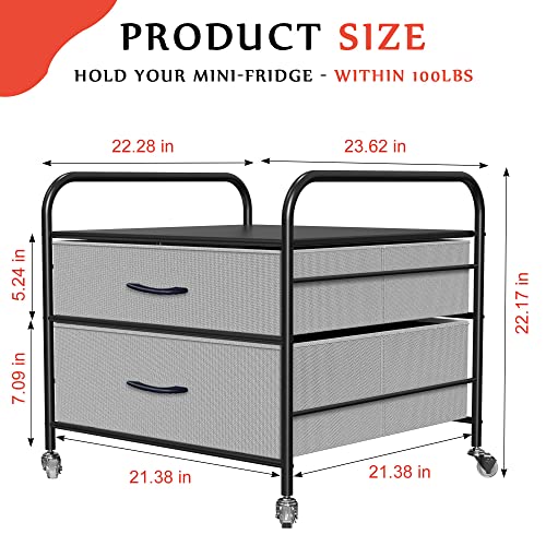 Dhmaker Fridge Stand With Storage, 2 Drawer Organization Fridge Cart For Mini Fridge, Black Frame With Grey Drawers, Rolling Cart With Swivel Wheels #TOP5