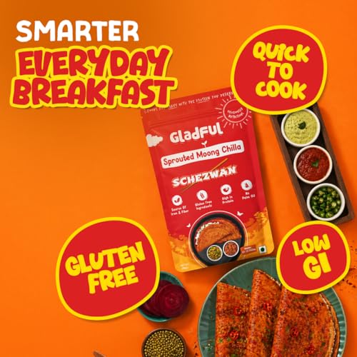 Image of Gladful Schezwan Chilla Mix - Low GI, Diabetes-Friendly & Gluten-Free - No Maida, Palm Oil & Trans-Fat - Vegan & High-Protein Chilla /Dosa Mix - Anytime Snack for Kids & Family - Pack of 1 (200g)
