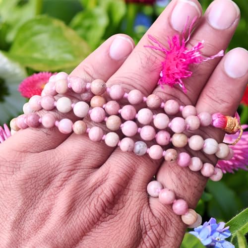 Image of Apnisanskriti Premium Rhodochrosite Stone Mala for Men and Women (6mm, AAA Quality, Lab Certified, 108+1) - Natural Stone Beads Mala - Pinkish Red Colour - Pack of 1