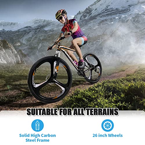 Marknig 26 Inch Mens Mountain Bike With Suspension Fork, 21 Speed Drivetrain, High Carbon Steel Frame Outdoor Cycling Bike, Dual Disc Brake Mtb For Adult Youth, Multiple Colors (X1-Orange) #TOP2