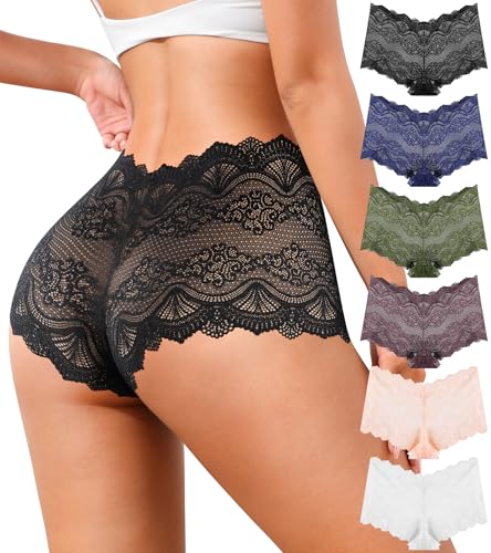 QOVOQ Sexy Lace High Waisted Underwear for Womens Panties Lightweight Breathable Comfy Ladies Briefs 6 Pack L