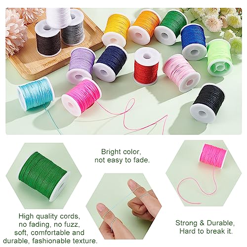 Image of PH PandaHall 150 Yards 0.8mm Nylon Beading String for Bracelet, 15 Colors Chinese Knotting Cord Nylon Bracelet Thread Kumihimo Macrame Thread Cord for Friendship Bracelets Necklace Macrame Wind Chime