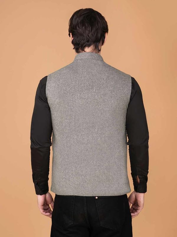 Image of VASTRAA FUSION Men's Traditional Woolen Nehru Jacket Modi Waistcoat