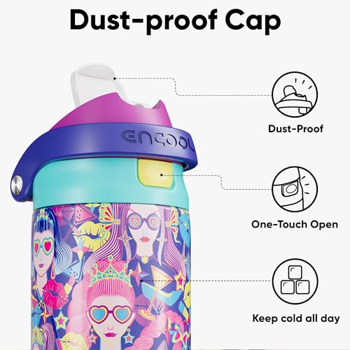 Image of ENCOOL Leakproof Insulated Water Bottle with Straw Dual-Sip Water Bottle Bag-Safe Design for Work, Commute & Gym - Keeps Drinks Cold All Day, 24 oz, Pastel Cool