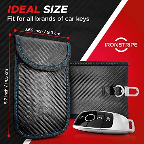 Ironstripe Faraday Pouch for Car Keys | 2 Pack Royal Blue Stitching Faraday Bag for Key Fob Protector Pouch RFID Blocking | Premium Quality | Stylish Anti-Theft Car Key Case/Jammer Signal Blocker