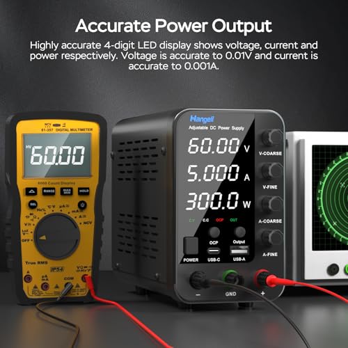 Image of DC Power Supply Variable, 60V 5A Bench Power Supply with Encoder Coarse & Fine Adjustments Knob, Adjustable Switching Regulated lab Power Supply with 5V 3.6A USB & Type-C Quick-Charge