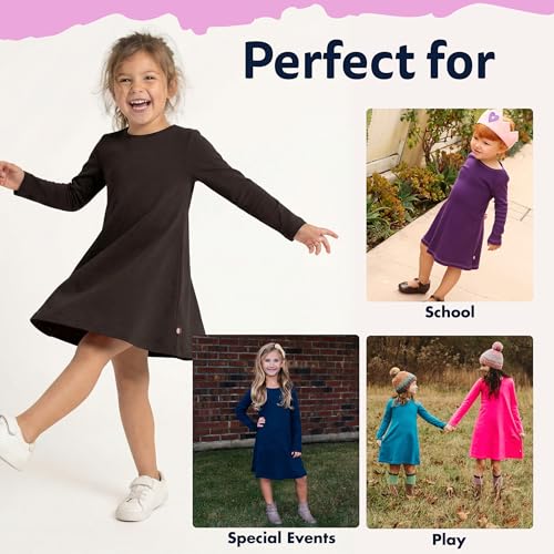 Image of City Threads Girls' 100% Cotton Long Sleeve Dress - Active Kids School, Playing, Parties - Made in USA