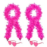 2 Pcs Feather Boas with Heart Rimless Sunglasses，4 ft Feather Boa Halloween Christmas Bachelor Party Pack Accessory