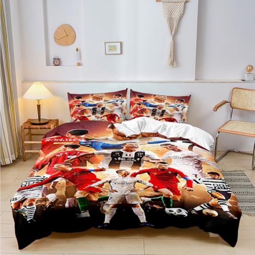 Generisch Parure de lit motif star de football, pour garçon, housse de couette 135 x 200 cm et taie d'oreiller 80 x 80 cm