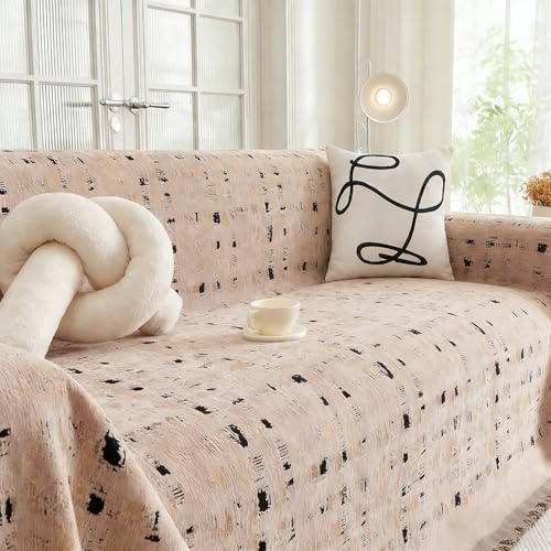 Funda Moderna De Chenilla Bohemia con Borla, Funda De Sofá Apta para Mascotas Que Se Puede Lavar A Máquina para Sofá De 3 Cojines, Protector De Muebles para Todas Las EST Brown 180x340cm/70.9x133.9in