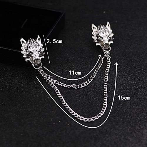 Wolf Head Long Collar Chain Brooch.Punk Gold Silver Chain Tassel Brooch Pin,Cool Animal Head Collar Coat Pin for Men's Corsage Pin Jewelry Gift4