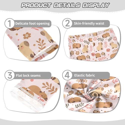 Cute Capybara Pink Flowers Girls Leggings Soft Comfortable Athletic Leggings Dancing Pants for 4-10 Years3