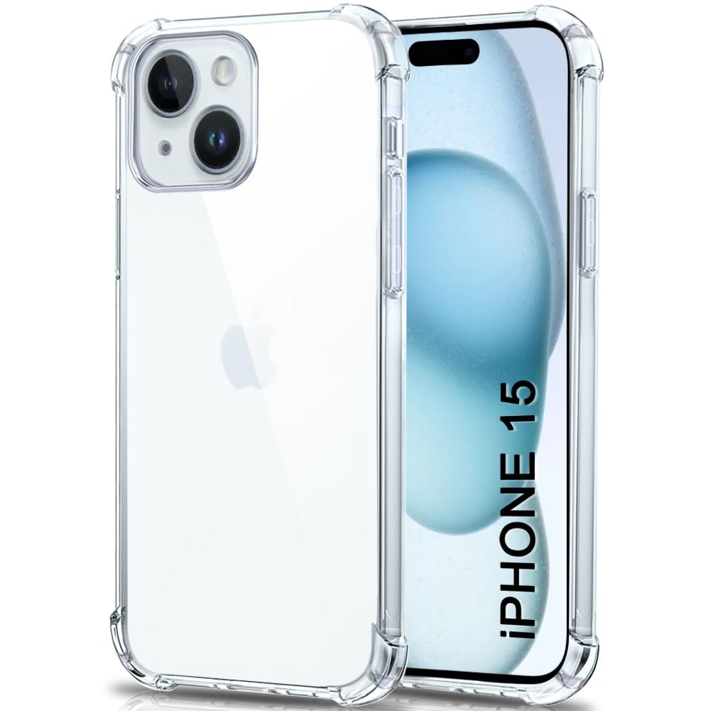 Iphone 15 Case, for Iphone 15 5G Phone Case Clear, Reinforced Corners Scratch Resistant TPU Rubber Soft Silicone Protective Cover for Iphone 15 5G 2023 (Crystal Clear)