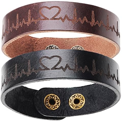 2 x Pulsera de latón de cuero de moda Pulseras de par negro y marrón Cover