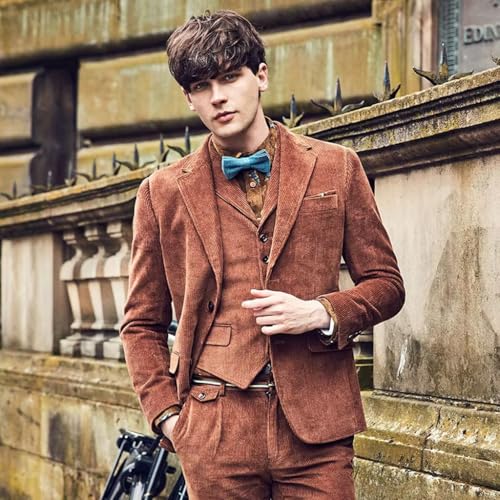 VENNYNG Men's Corduroy Suit 3 Piece Blazer Vest Pants Set for Business Events Wedding Grooms Banquet Party3