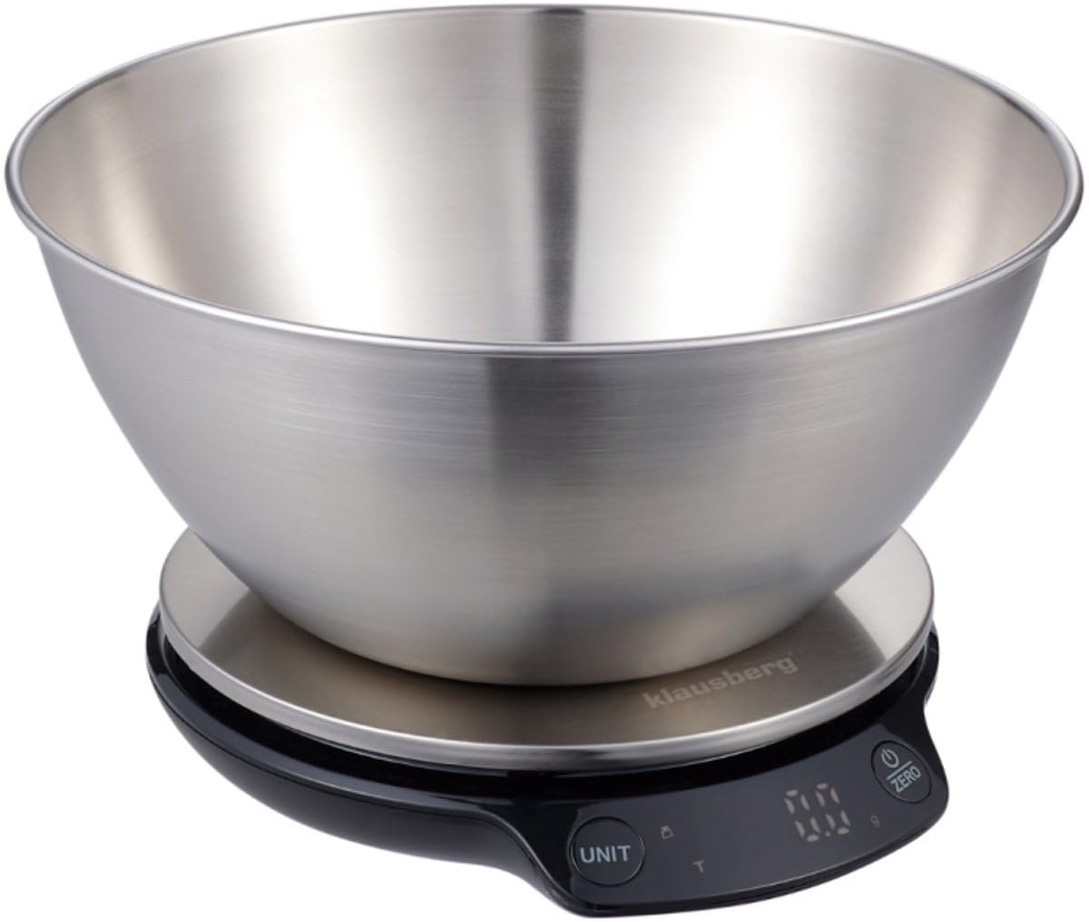 Klausberg KB-7939 Intelligente Küchenwaage mit Bluetooth, 1,8 L Edelstahlschüssel, LED-Anzeige, 5 kg Kapazität, Schwarz und Edelstahl