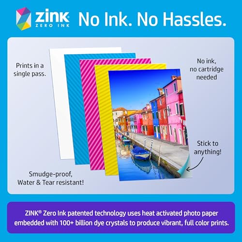 Image of HP Sprocket 2x3 Instant Smartphone Photo Printer 75 Sheets Bundle - Bluetooth Portable Color Wireless Mobile Printer (Purple) Zink Sticky-Back Photos