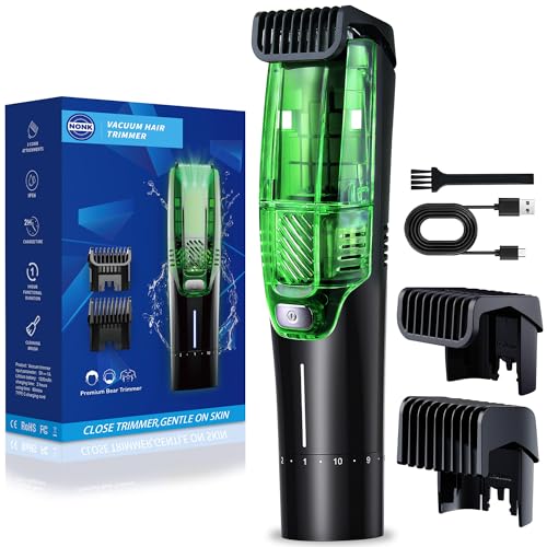 NONK Rechargeable Vacuum Hair Clipper, IPX6 Waterproof Electric Hair Trimmer with Adjustable Length Settings for at-Home Haircuts