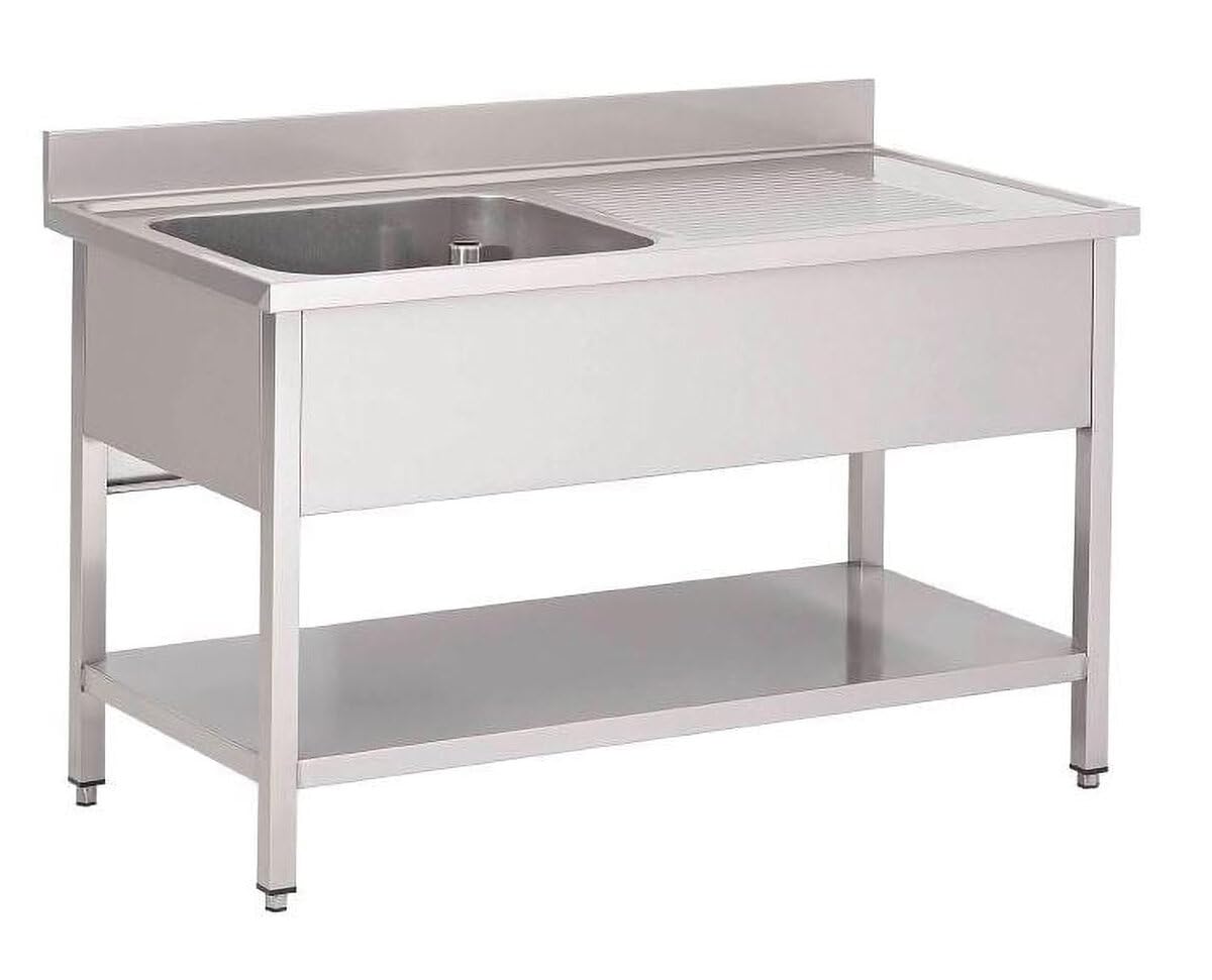 GastroHero Lavello da bagno 120 x 60 cm, in acciaio inox, con lavello sinistro, in acciaio inox, per cucina