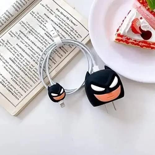 Image of PHONE PALACE 4 in 1 Compatible with Apple iPhone Charger Case Cover | Silicon Charger Case Cover for Apple 18-20W 360 Degree Protection Case with Wire Saver (Bat Man)
