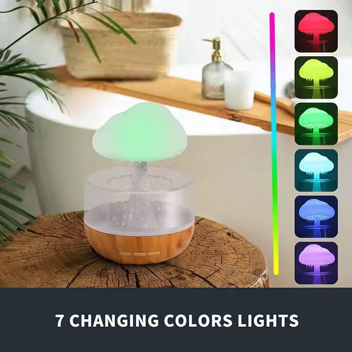 White Noise humidifier with Rainbow Mushroom Cloud, Raindrops, USB Powered Aromatherapy, Sleeping Night Light for Home and Hotels