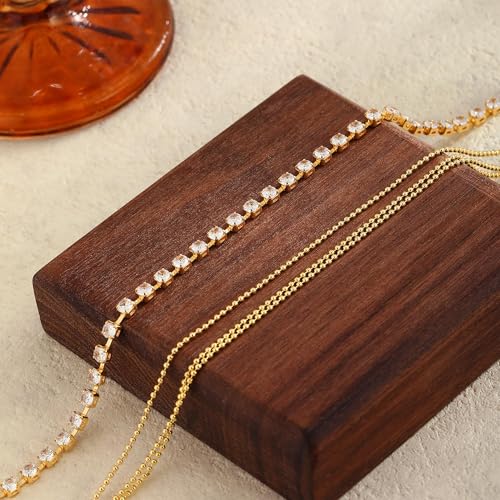 Image of 2 /3 PCS Gold Anklets for Women Waterproof Cuban Link Anklet Beaded Bracelets Stackable Bracelets 14K Gold Plated Custom Jewelry Gifts Non Tarnish Lightweight