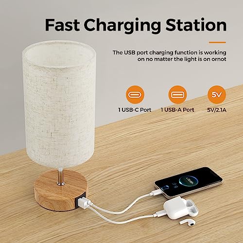 Suright Touch Control Bedside Lamps, 3-Way Dimmable Table Lamp with USB A+C Charging Ports - Image 4
