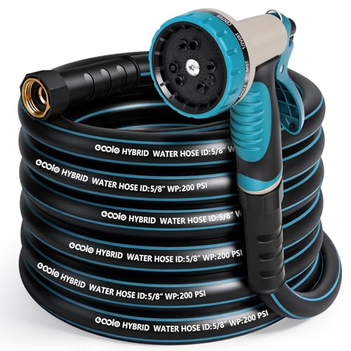 Image of Garden Hose 35 ft x 5 /8 inch with Nozzle, Water Hose Heavy Duty Flexible, Lightweight Kink-less Hybrid Hose with Swivel Handle, Male to Female Fittings (Blue, 35FT)