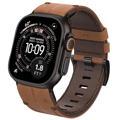 TOPsic Leder Armband Kompätibel mit iWatch Ultra 3 Armband 49mm Echt Leder Robust Metall Konnektor Armbänder für iWatch Ultra 3 ULtra 2 ULtra 49mm