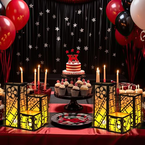 Image of Rossesay 24 Pcs Movie Night Party Decorations Movie Theater Centerpieces 3 Size Lighted Paper Lantern with LED Candle for Theater Themed Party 3D Table Decorations Wedding Birthday Centerpieces