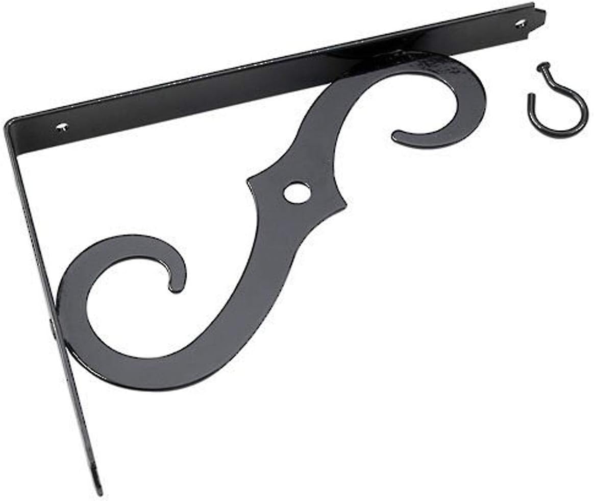 Richelieu Hardwear 493FB10R Onward 10 in. (254 mm) Outdoor Ornamental Planter Hanger and Shelf Support Bracket with Swivel Hook, Black Finish