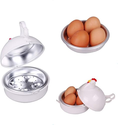 Miniatura 7 de Caldera de huevos para microondas, 4 capacidades escalfadoras de huevos, olla de huevo con forma de pollo, vaporera para desayuno en microondas