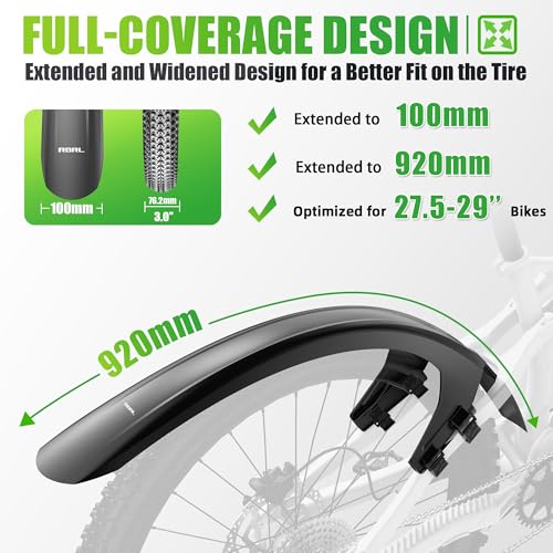 Set de Guardabarros RBRL para MTB y E-Bike Compatible con Ruedas 27.5"/29" Hasta Neumáticos 3.0" – Protección Completa contra Barro y Agua – Instalación Estable sin Herramientas miniatura 4