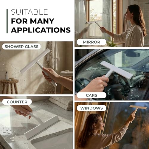 Image of GUTEWERK Shower Squeegee for Glass Doors, Silicone Window Squeegee, Bathroom and Glass Cleaning - White - 9 Inch