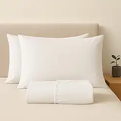 Jogo de Lençol Queen 100% Algodão Percal - 3 Peças - 200 Fios - Toque de Lençol de Hotel Macio - (Queen, Branco)