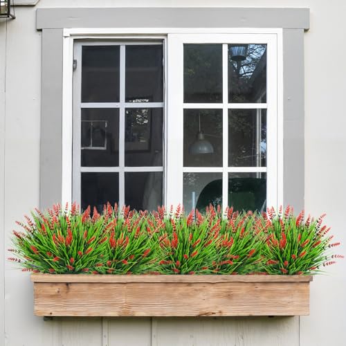 Image of Bassion 24 Bundles Fake Lavender Artificial Flowers for Outdoors, Red