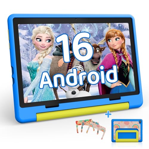 Gleeso Kids Tablet 10 inch Android 16 24GB RAM+64GB ROM Child Tablet 1280 * 800 IPS 5MP+8MP Camera 6000mAh WiFi 6/BT 5.3 Parental Control Toddler Tablet with Protective Case(Blue)