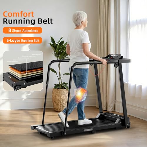 Image of KEY2FUN Walking Treadmill with Long Handrail for Balance, Recovery Fitness Exercise Machine, Treadmills for Home with Holder for Phone & Cup, 300 lbs Capacity, with LCD Display