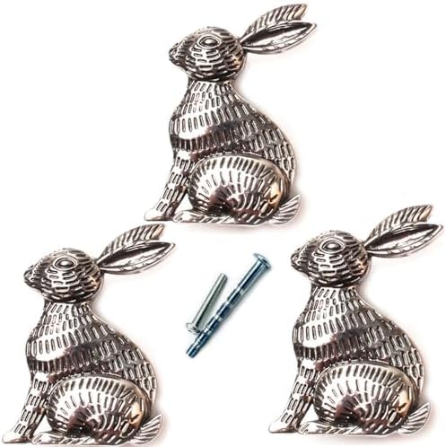 3Pcs Silver-Rabbit-Drawer-Knobs, Vintage-Animal-Dresser-Pulls, Kids-Cute-Bunny-Cabinet-Knob, Unique-Furnitures-Decor-Handles (Silver) image 5