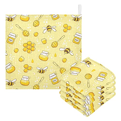 Image of Baby Washcloths Cotton Flying Bees Honey Baby Muslin Washcloths Soft Baby Face Towel for Newborn Infants Baby Wipes, 11.8 X 11.8 Inch, 5 Pack Yellow
