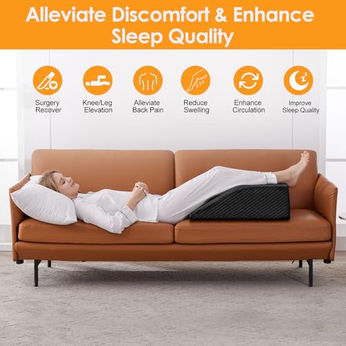 Leg Elevation Pillow for After Surgery, 8inch Foam Leg Elevating Pillow for Swelling and Blood Circulation, Leg Wedge Pillow for Sleeping, Knee Pillow for Knee Hip Ankle Pain Relief, Black
