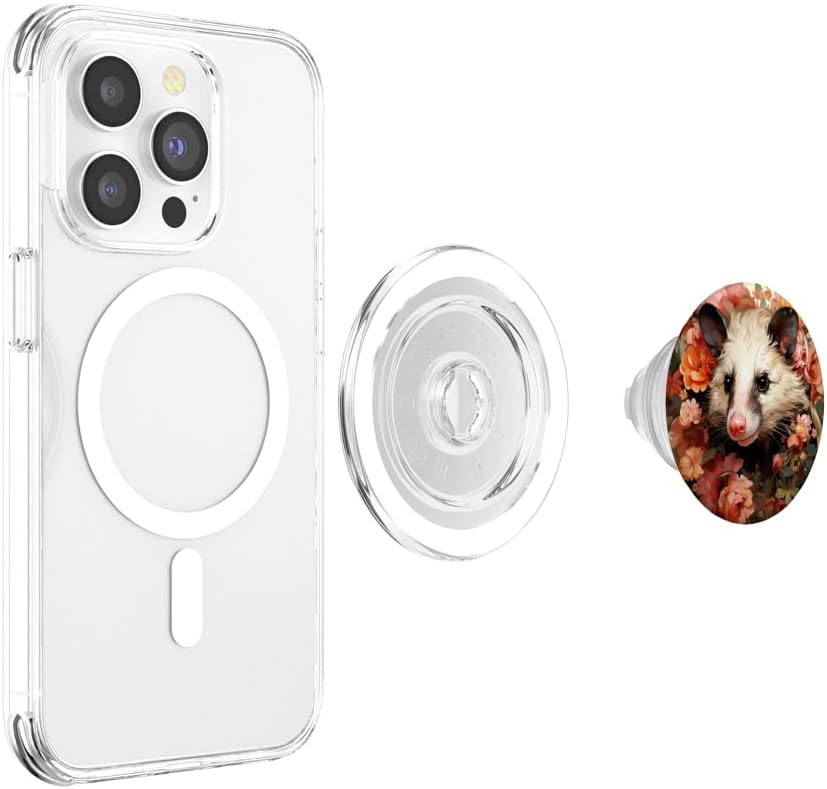 Opossum Flowers Colorful Graphic PopSockets MagSafe PopGrip for iPhone