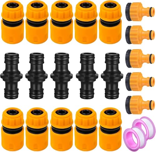 MLUOTALY Garden Hose Quick Connector Kit for 3/4 Inch or 1/2 Inch Hose, Plastic Water Hose Fittings Male and Female Connectors Hose Adapters with Rubber Washer (#03)