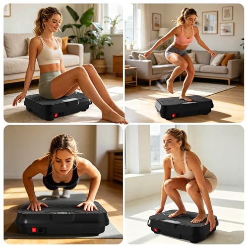 Image of Vibration Plate Machine with Resistance Bands and Remote Control 125 Speed Levels 450LB Capacity Whole Body Oscillating Platform for Home Use