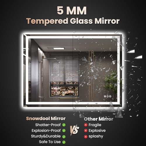 40"X32" LED Bathroom Mirror with Front Lights and Backlit, Anti-Fog, Dimmable, Shatter-Proof Tempered Glass, Lighted Bathroom Vanity Mirror for Wall with 3 Colors, Memory Function