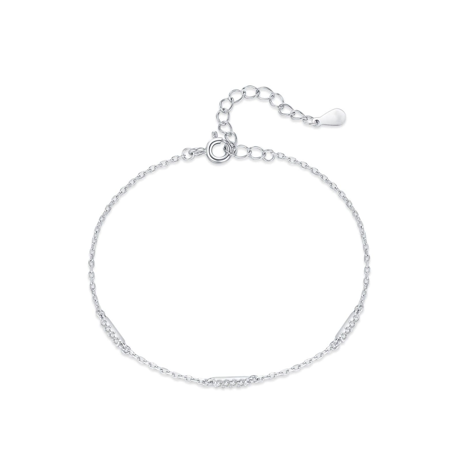 Donna Bracciali Catena Oro Bianco 9K / 14K / 18K, Catena con Diamante, Regolabile 16 CM + 5 CM, Bracciali Donna Argento